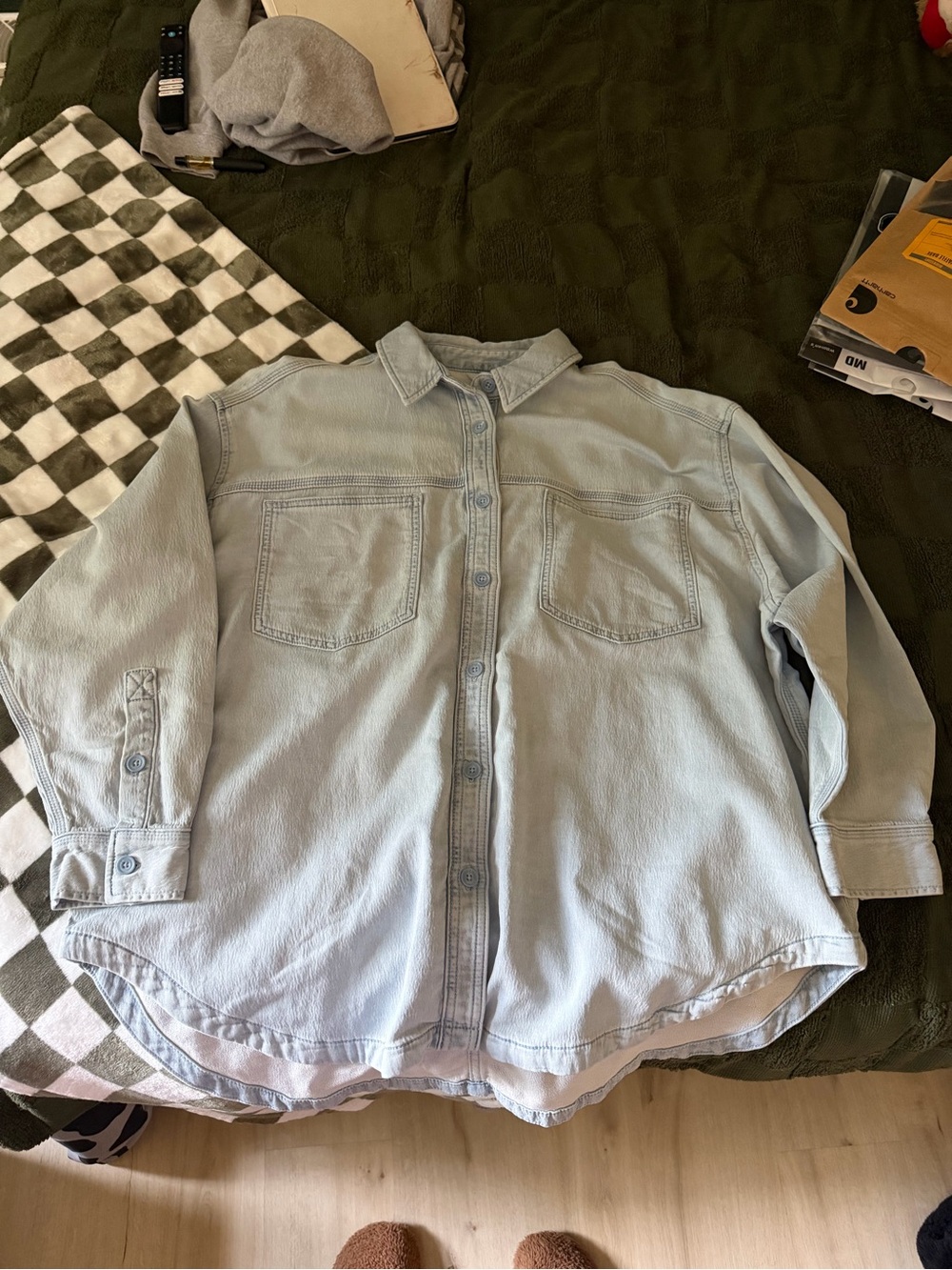 American Eagle Outfitters Pale Blue Denim Button-Up Shirt